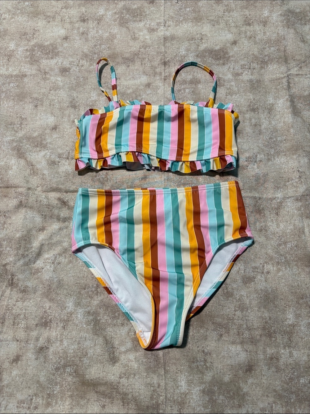 wonder nation Striped Ruffle Bikini - Yellow, Pink, Teal, Brown, White